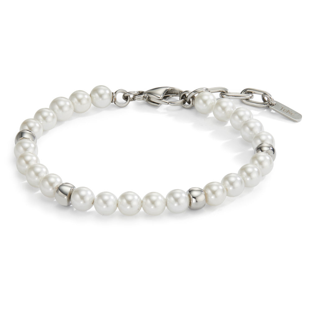 Bracelet Stainless steel Shell pearl White, 23 Pearls, 6.5 mm 17.5-21.5 cm Ø6 mm
