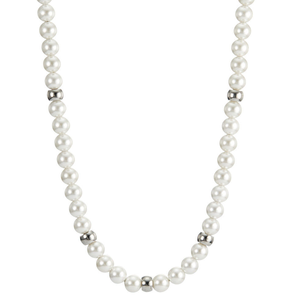 Necklace Stainless steel Shell pearl White, 62 Pearls, 6 mm 42-45 cm