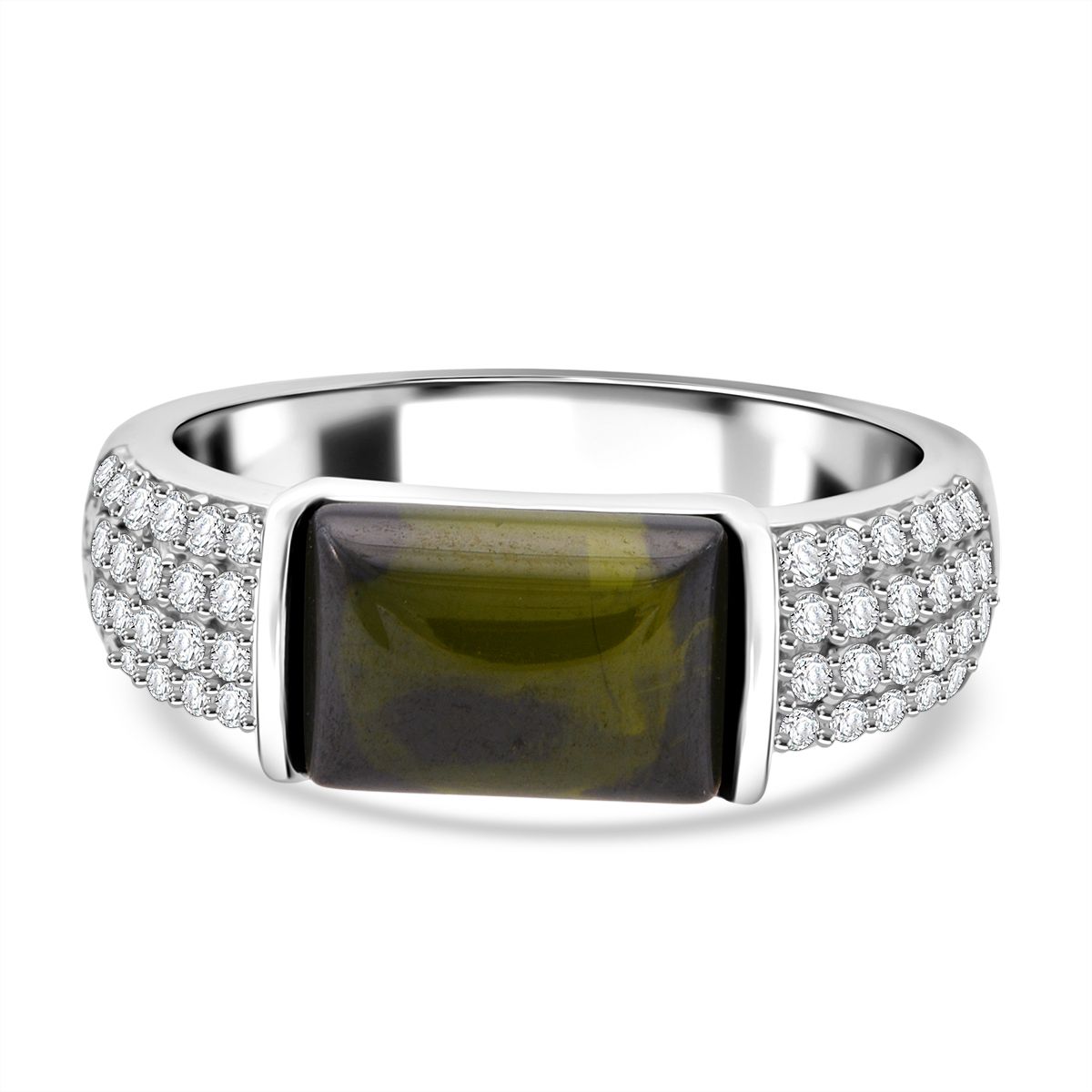 Lustro Stella Grüner Zirkonia, Weißer Zirkonia Ring 925 Silber rhodiniert (Größe 21.00)