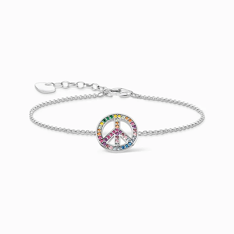 Armband mit Peace-Zeichen und bunten Steinen Silber geschwärzt