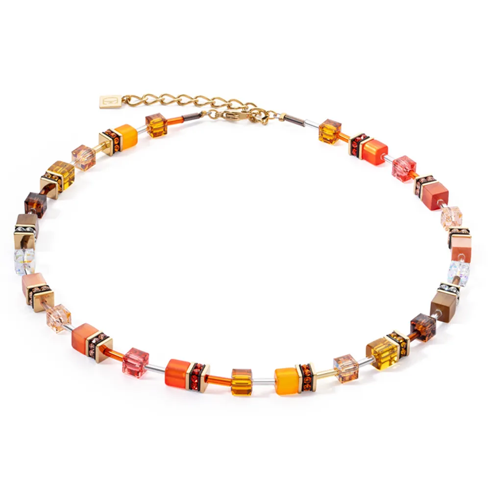 Coeur de Lion GeoCube Halskette Edelstahl goldfarben orange braun 2838/10-0211