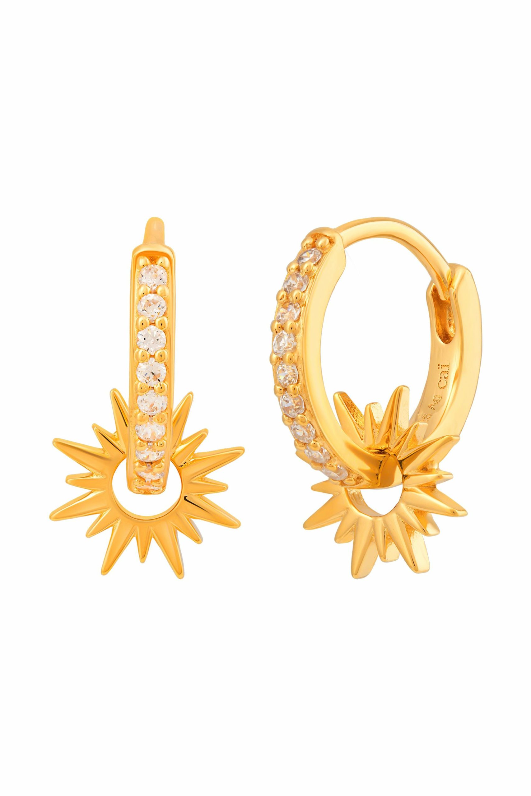 Creole 925 Sterling Silber vergoldet mit Zirkonia Einhänger Sonne 41185222918238